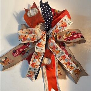 Thanksgiving Bow Fall Pumpkin Harvest Decor Wreath Swag Truck LARGE Sized Bow